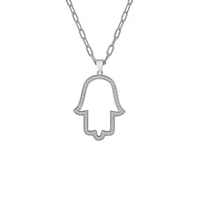 Sterling Silver Hamsa Halo Paper Clip Chain Necklace