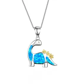 Sterling Silver Opal Dinosaur Pendant Necklace