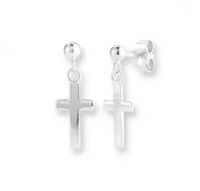 Sterling Silver Polished Cross Earrings