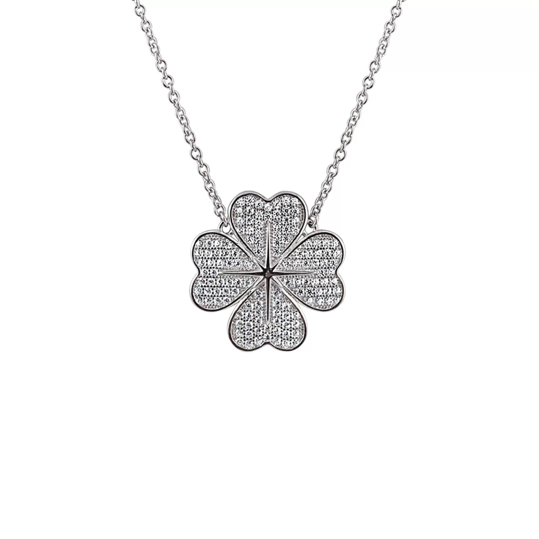 Sterling Silver Sparking Four Leaf Clover Heart Pendent