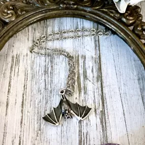 Tiny Talisman Collection - Sterling Silver Tiny Bat Necklace Pendant 12x20mm  /