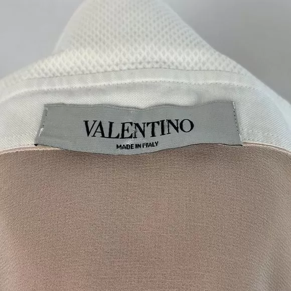 Valentino Sheer Pink Tan Blouse with White Trim Button