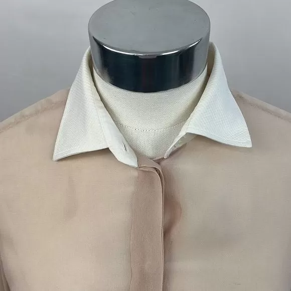 Valentino Sheer Pink Tan Blouse with White Trim Button