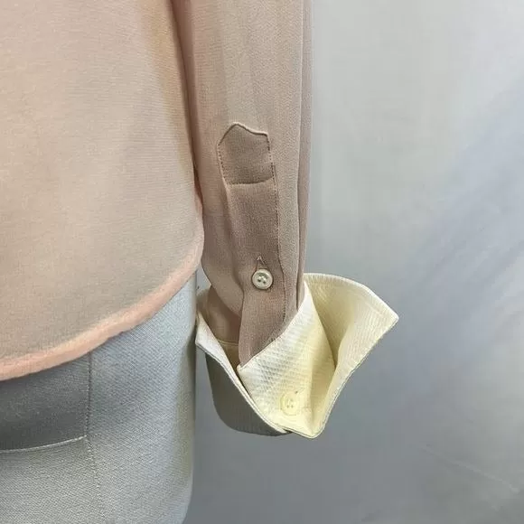 Valentino Sheer Pink Tan Blouse with White Trim Button