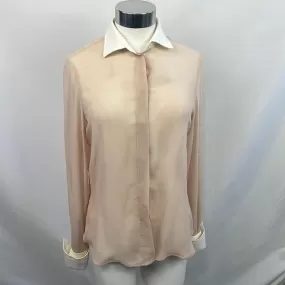 Valentino Sheer Pink Tan Blouse with White Trim Button