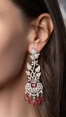 Victoria Statement Earrings Ruby Red Rose Gold- Jaipur Rose Modern Luxury Designer Indian Jewelry