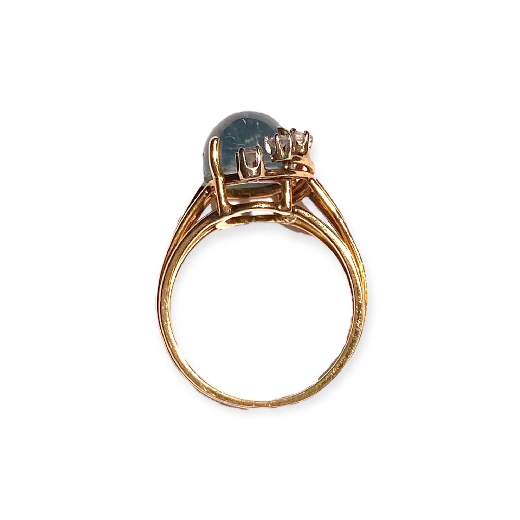 Vintage 14K Gold Cat's Eye Aquamarine and Diamond Ring