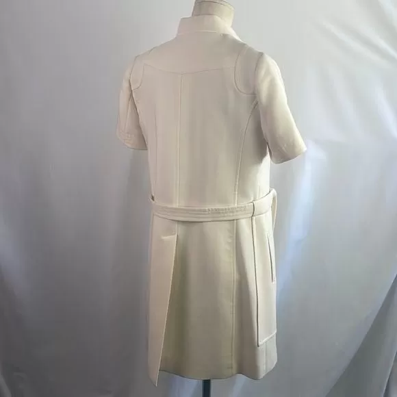 VintageCreamHi-Neck 3/4 Belted Jacket and Skirt