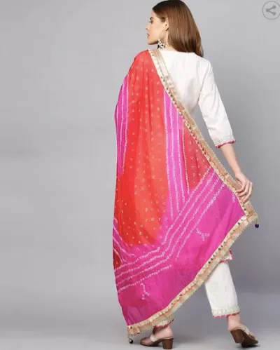 White Cotton Zari Bandhani Dupatta Gotta Suit