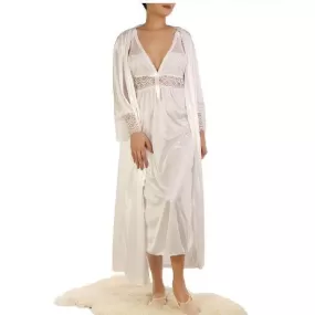 Women Nightwear Full Length Three Piece Nighty and Full Sleeves Gown Womens White Nighty