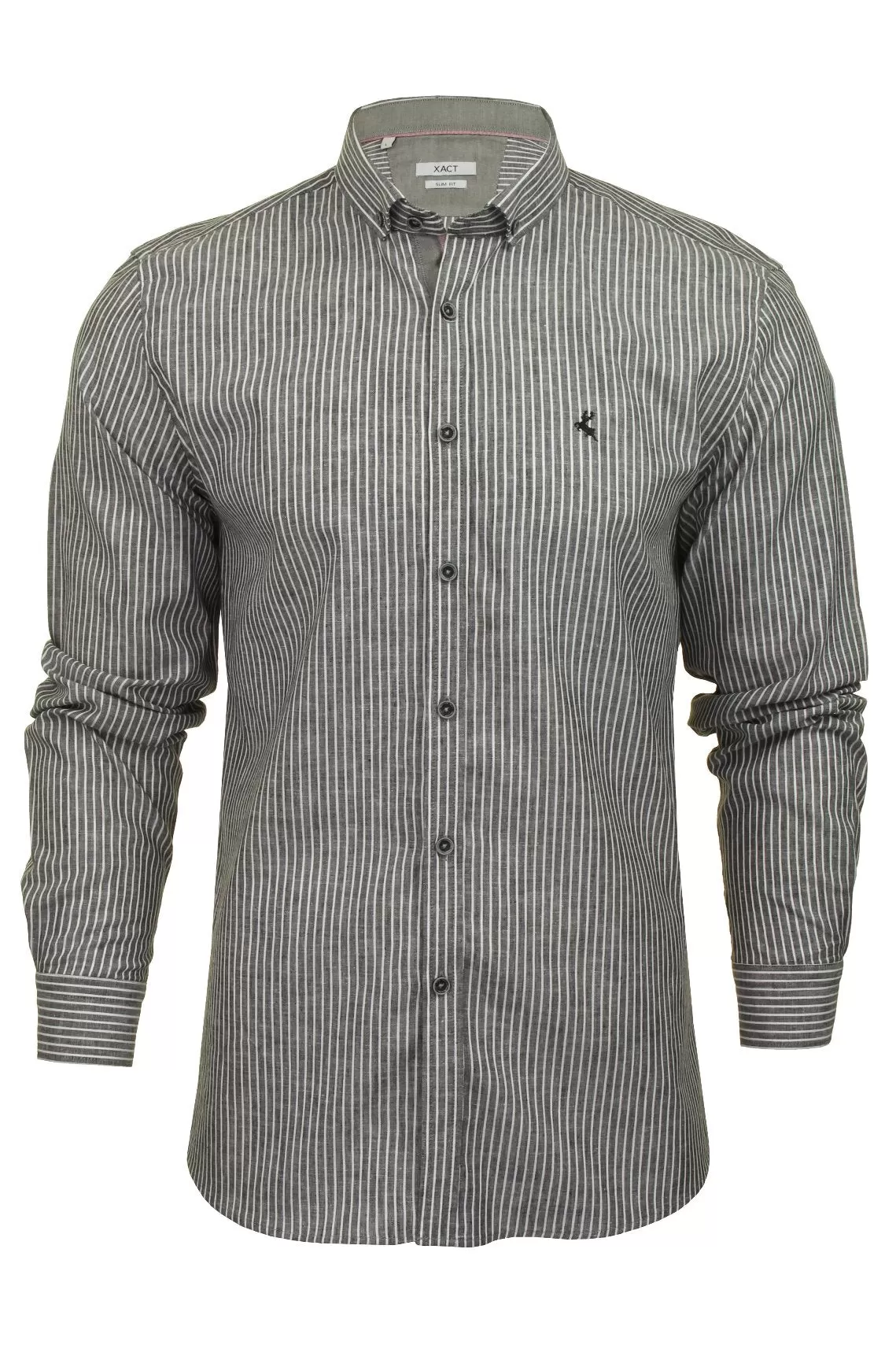 Xact Mens Linen Mix Stripe Shirt - Long Sleeved - Slim Fit