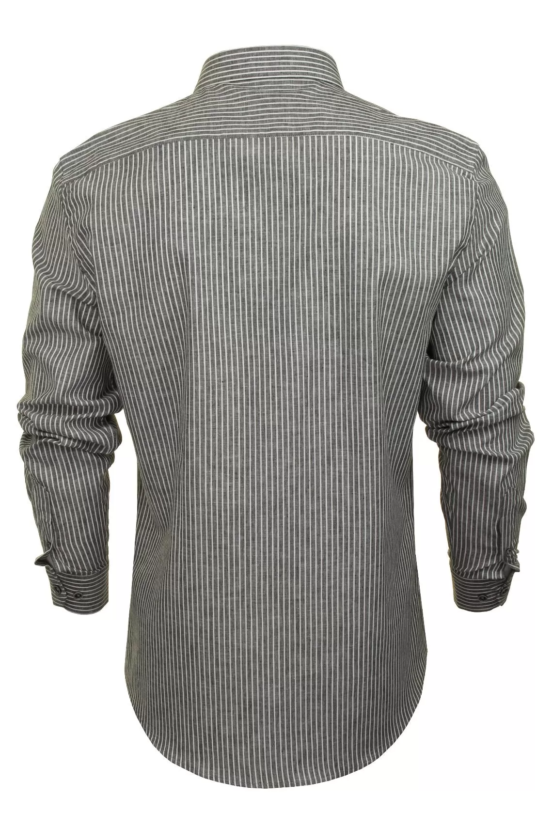 Xact Mens Linen Mix Stripe Shirt - Long Sleeved - Slim Fit