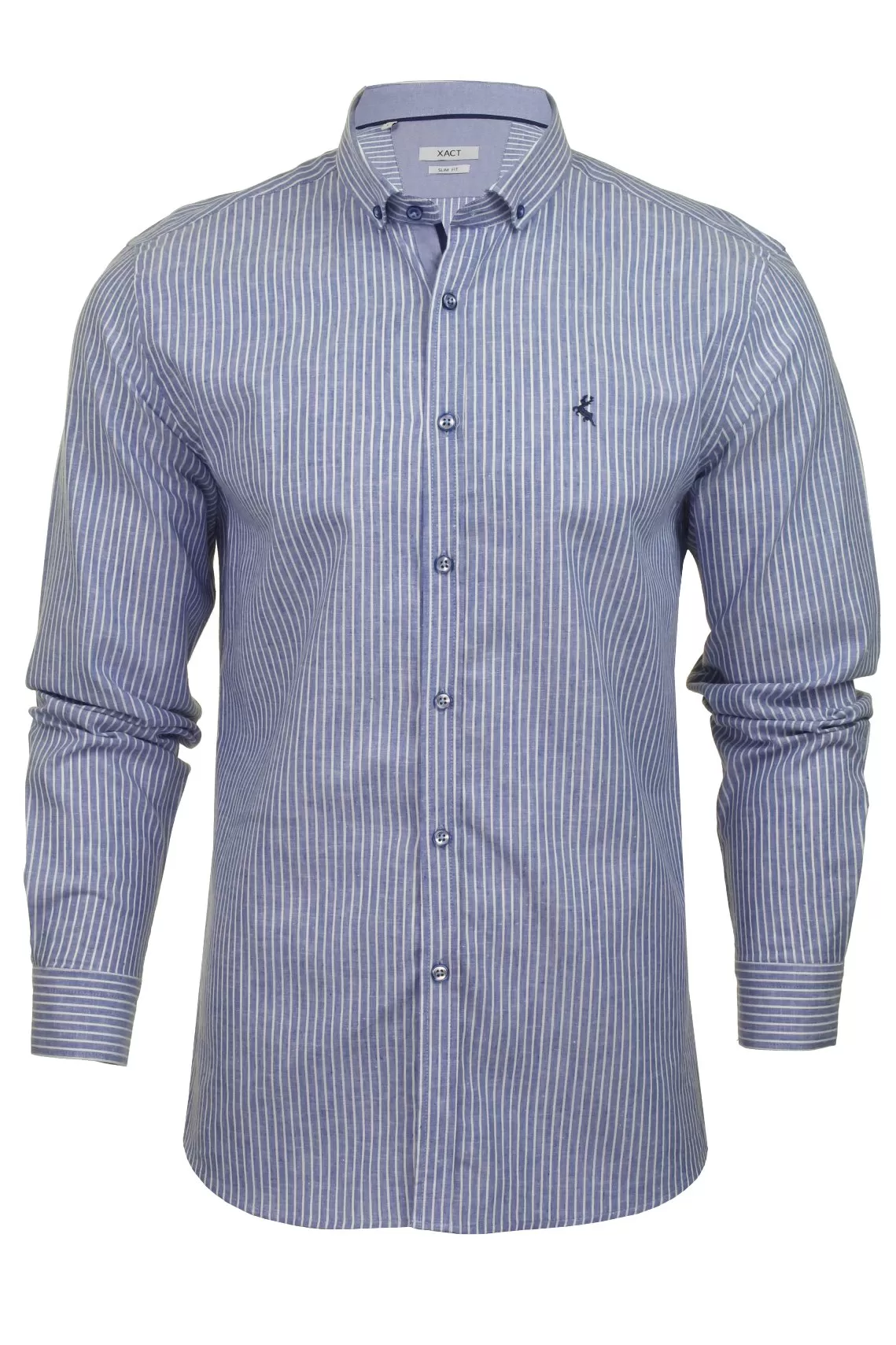 Xact Mens Linen Mix Stripe Shirt - Long Sleeved - Slim Fit