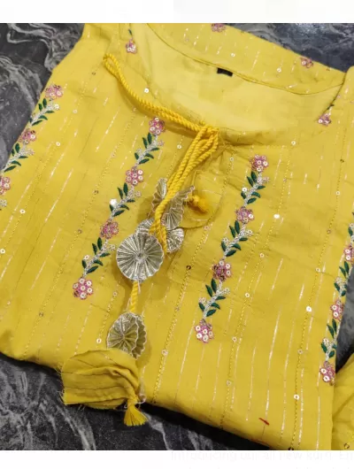 Yellow Embroidery Cotton Salwar Set of 3