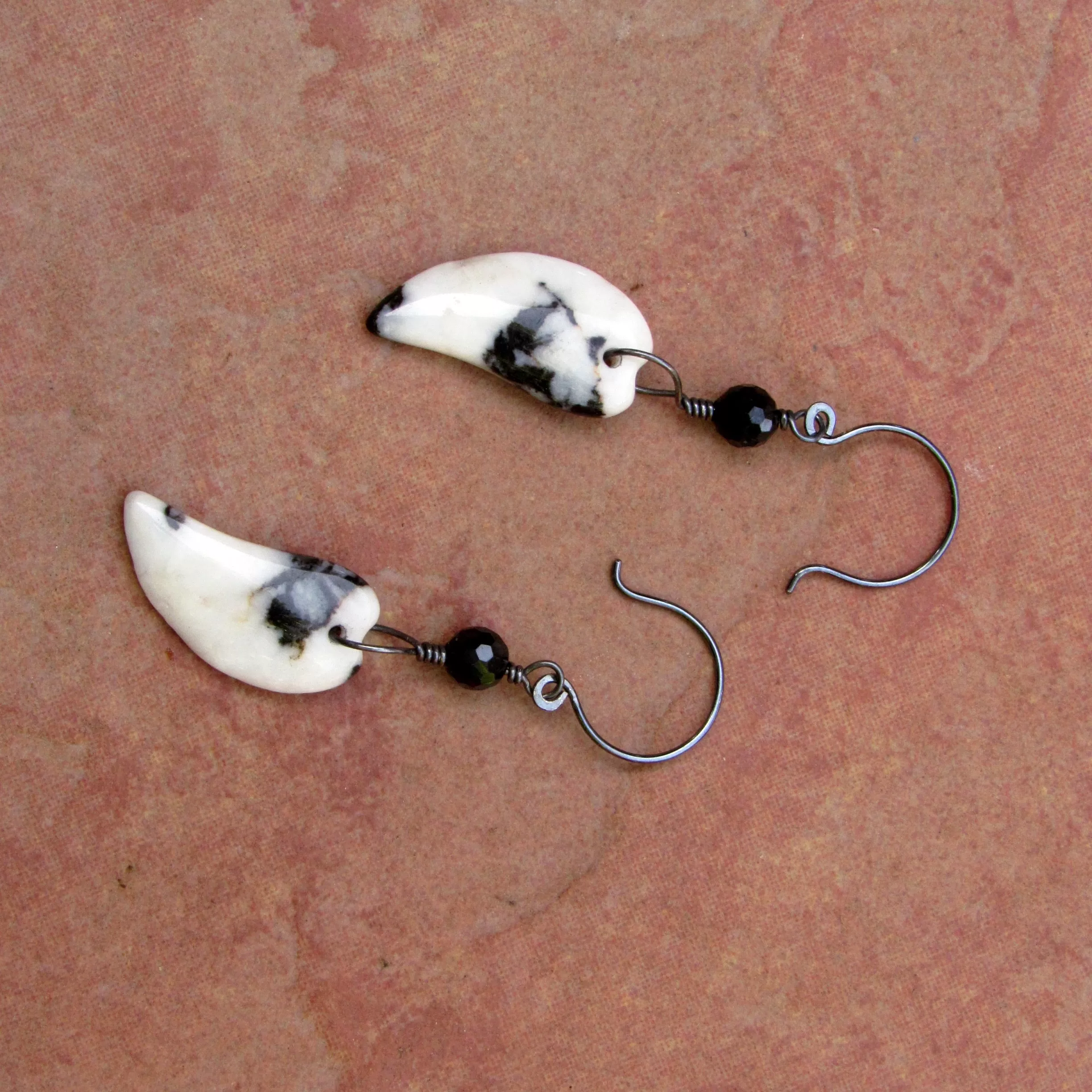 Zebra Jasper, Black Spinel, Oxidized Sterling Silver Drop Earrings