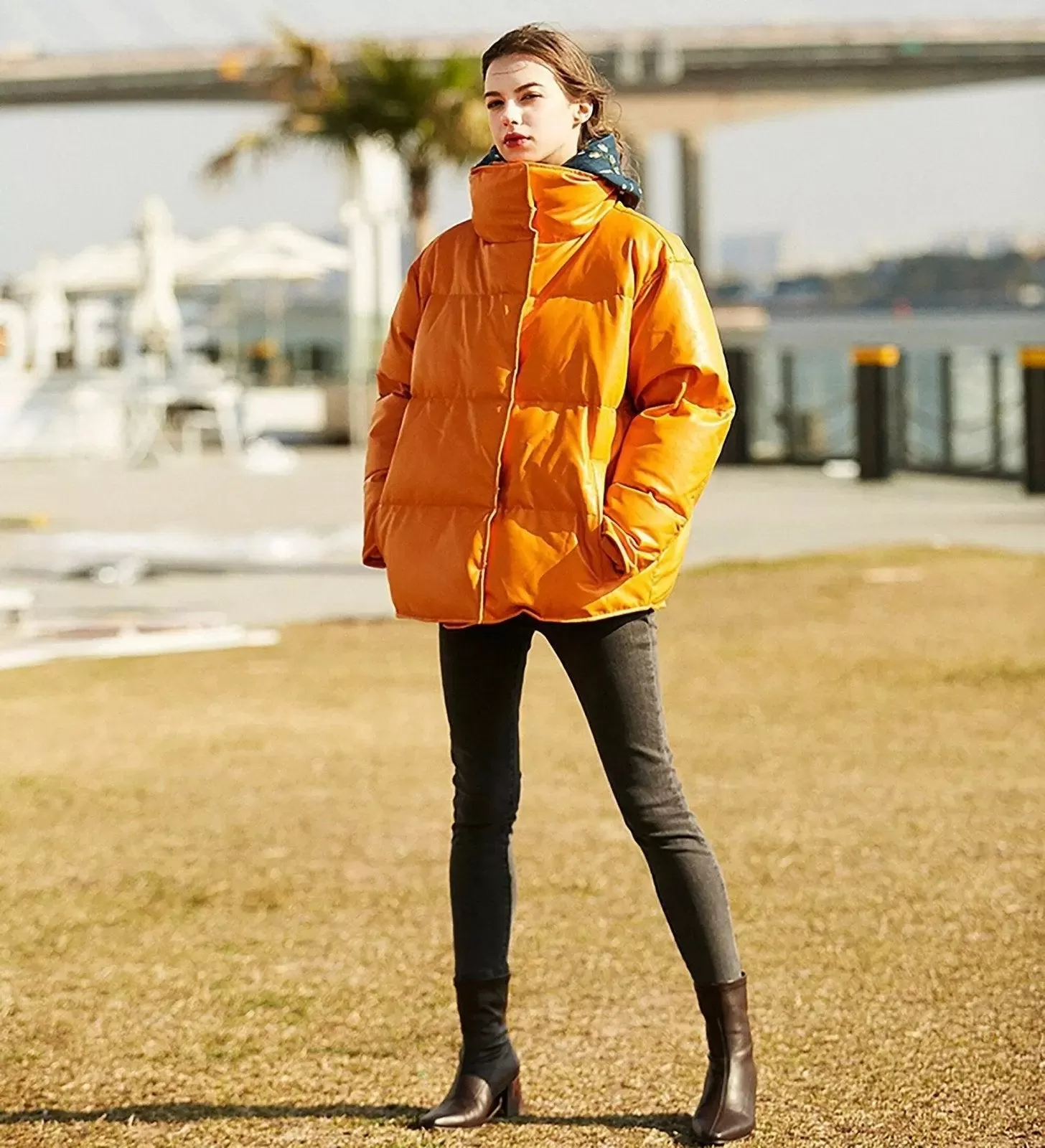 Zoey Faux Leather Filled Down Puffer Jacket