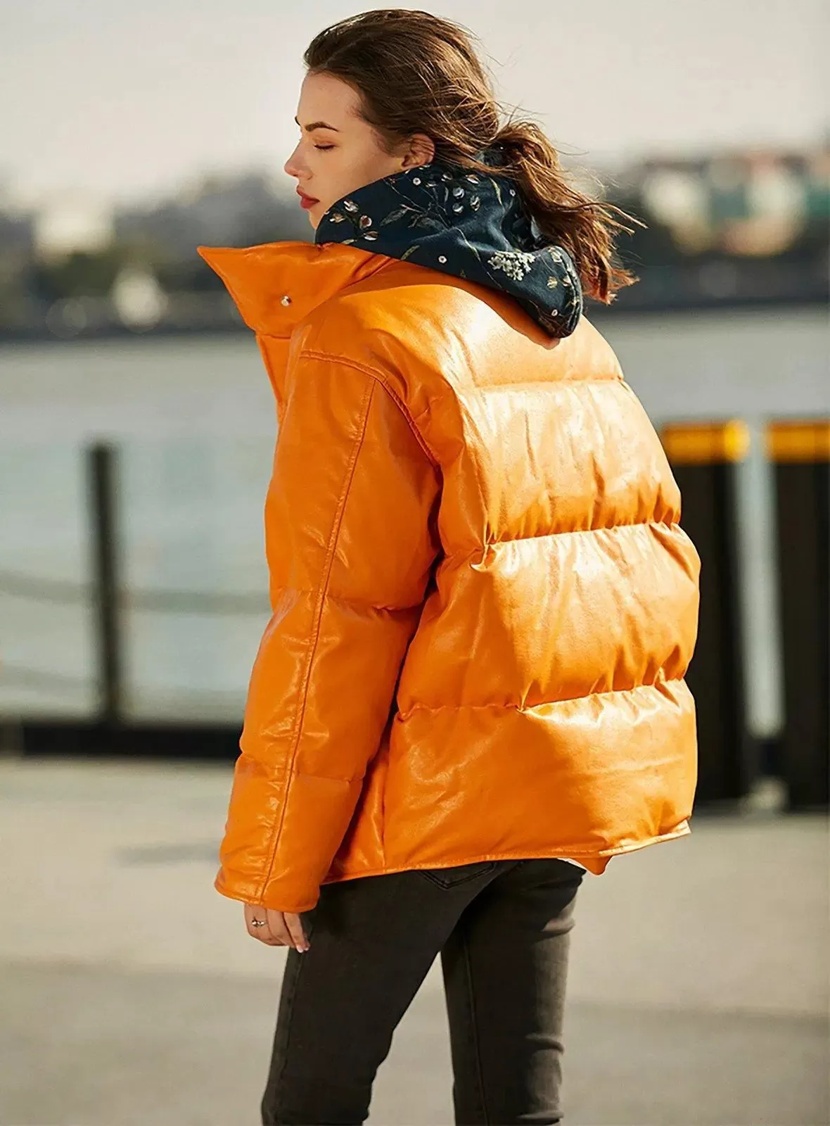 Zoey Faux Leather Filled Down Puffer Jacket